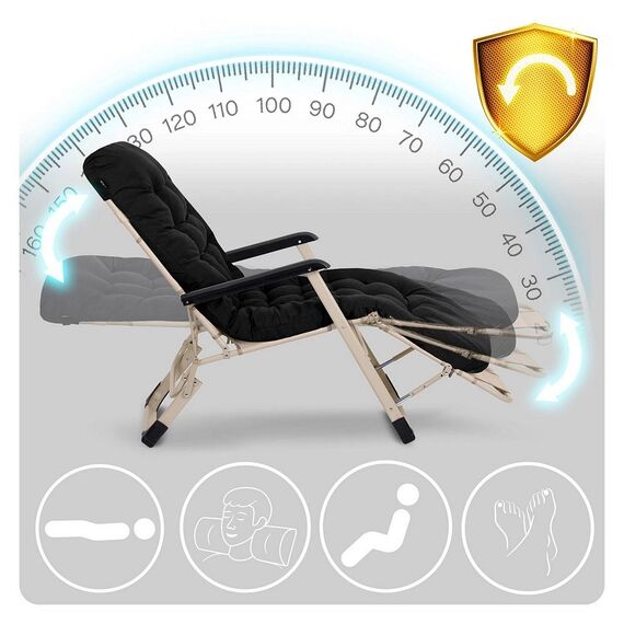 ​Sezlong de gradina pliabil cu perna DacEnergy©, usor de curatat, rezistent, protectie anti-alunecare pe picioare, reglare suport pentru picioare in 3 trepte, 98 x 95 x 60 cm, bej si negru, Continut pachet	: 1 x Sezlong, Culoare: Bej, Negru-poza 5-Dacenergy.ro