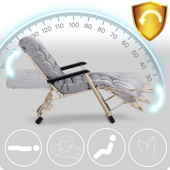 ​Sezlong de gradina pliabil cu perna DacEnergy©, usor de curatat, rezistent, protectie anti-alunecare pe picioare, reglare suport pentru picioare in 3 trepte, 98 x 95 x 60 cm, bej si gri deschis, Continut pachet	: 1 x Sezlong, Culoare: Bej , Gri deschis-poza 5-Dacenergy.ro