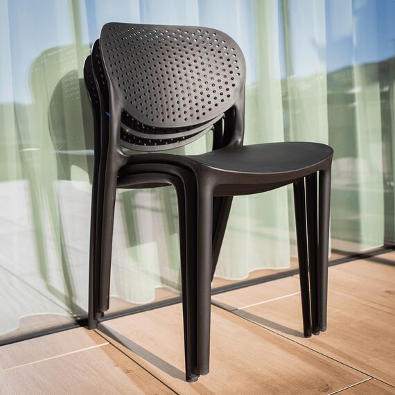 ​Scaun de gradina DacEnergy©, fabricat din plastic, stivuibil, rezistent, cu spatar, 46 x 53 x 81,5 cm, negru, Continut pachet	: 1 x Scaun, Latime: 53 cm, Culoare: Negru-poza 6-Dacenergy.ro