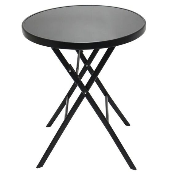 Masa plianta pentru gradina DacEnergy©, metal si sticla, forma rotunda, 2 persoane, 60 x 70 cm, negru-Dacenergy.ro