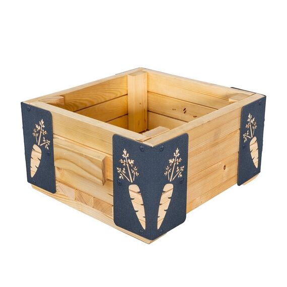 ​Jardiniera din lemn, cu insertii metalice in forma de morcovi, interior/exterior, forma patrata, 38 x 38 x 20 cm, natur si gri, Model: Morcovi, Forma: Patrat-poza 2-Dacenergy.ro