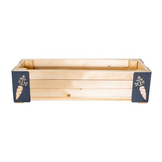 Jardiniera din lemn, cu insertii metalice in forma de morcovi, interior/exterior, forma dreptunghiulara, 80 x 20 x 27 cm, natur si gri, Model: Morcovi, Forma: Dreptunghi-poza 3-Dacenergy.ro