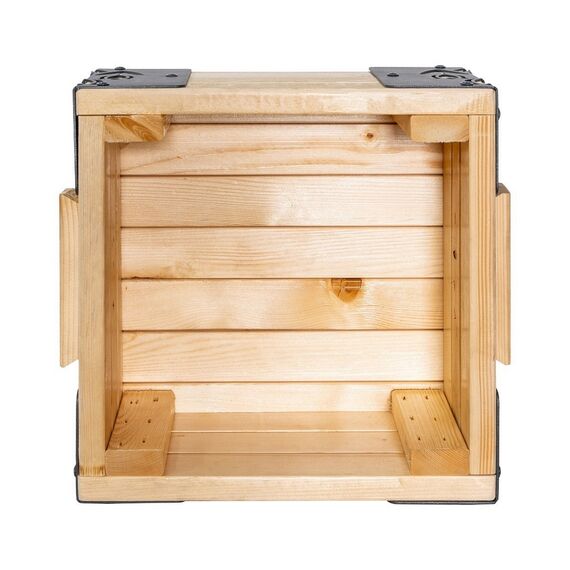​Jardiniera din lemn, cu insertii metalice in forma de lalele, interior/exterior, forma patrata, 38 x 38 x 20 cm, natur si gri, Model: Lalele, Forma: Patrat-poza 3-Dacenergy.ro
