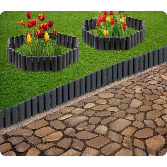 Bordura de gradina, material PP durabil, rezistent la UV, inghet si schimbarile meteorologice, design modular, 2.2 m, gri, Culoare: Gri, Inaltime: 23.5 cm-poza 3-Dacenergy.ro