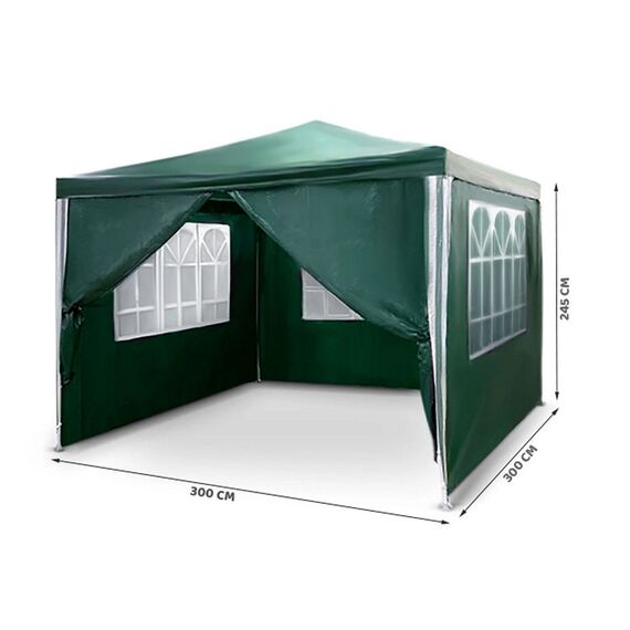 ​Pavilion de gradina, constructie durabila, material PE, rezistent la razele UV si ploaie, PE 100 g/m2 UV4, 4 pereti, 300 x 300 cm, verde, Forma	: Patrat, Culoare: Verde-poza 5-Dacenergy.ro