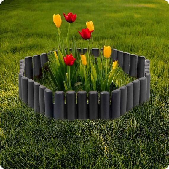 Bordura de gradina, material PP durabil, rezistent la UV, inghet si schimbarile meteorologice, design modular, 2.2 m, gri, Culoare: Gri, Inaltime: 23.5 cm-poza 6-Dacenergy.ro