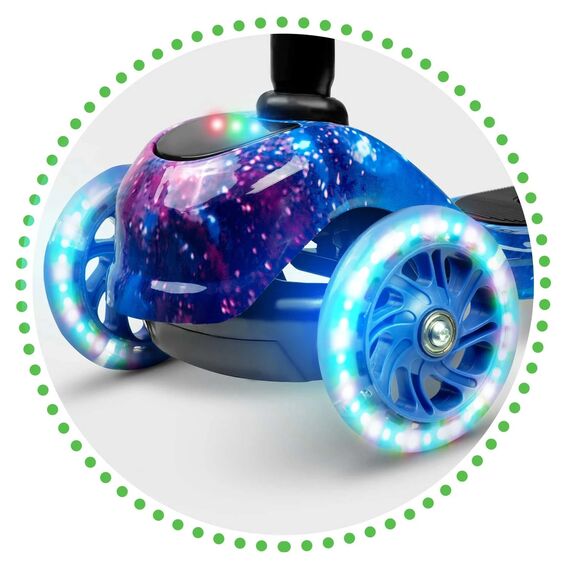 Trotineta pentru copii, cu 3 roti, reglare pe inaltime in 3 trepte, iluminare cu LED, roti mari, sigure, negru si albastru, Culoare: Negru, Albastru-poza 2-Dacenergy.ro