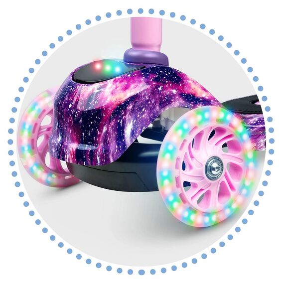 ​Trotineta pentru copii , inaltime reglabila a ghidonului, iluminare cu LED, roti mari, sigure, roz si violet, Culoare: Roz , Violet-poza 2-Dacenergy.ro