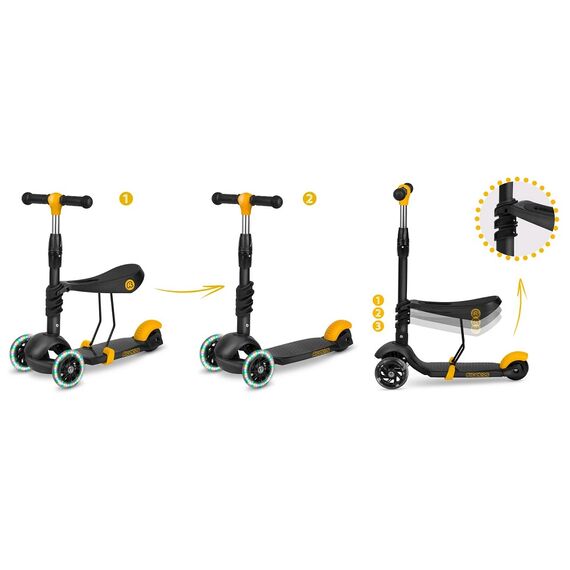 ​Trotineta pentru copii 3in1, inaltime reglabila a ghidonului, iluminare LED colorata a rotilor din fata, frana de picior, negru-portocaliu, Culoare: Portocaliu, Negru-poza 2-Dacenergy.ro
