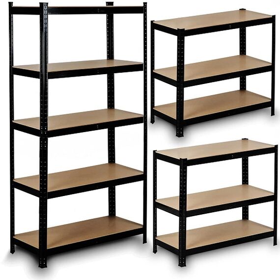 Raft metalic, realizat din MDF si profile zincate, 5 rafturi, capacitatea 150 kg raft, 750 kg total, 150x75x30 cm, negru, Greutate maxima suportata/polita: 150 Kg, Culoare: Negru-poza 2-Dacenergy.ro