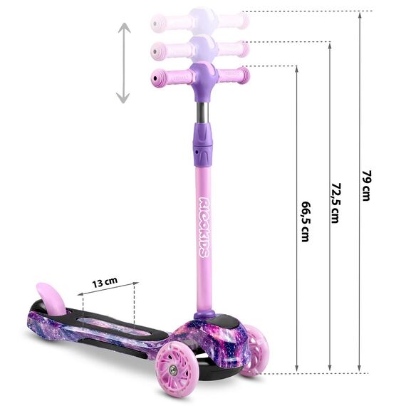 ​Trotineta pentru copii , inaltime reglabila a ghidonului, iluminare cu LED, roti mari, sigure, roz si violet, Culoare: Roz , Violet-poza 3-Dacenergy.ro