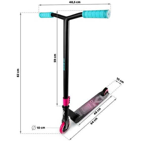 ​Trotineta cascadorie, din otel, maner cauciuc tpr 145mm, roti de 100mm, 82x64 cm, albastru si roz, Culoare: Albastru, Roz-poza 3-Dacenergy.ro