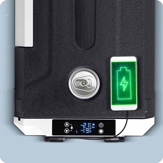 ​Lada frigorifica cu compresor, ABS, R600A, cu roti si maner, alimentare AC cu adaptor 100/240 V si bricheta 12V/24V, +20°C pana la -20°C, aplicatie mobila si Bluetooth, 40 l, 660 x 390 x 450 mm, negru si gri-poza 4-Dacenergy.ro