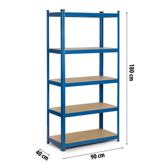 ​Raft metalic, raft din MDF, 5 rafturi, montaj fara suruburi, prin apasare, 175 kg pe raft, 875 kg total, 180x90x40 cm, albastru, Greutate maxima suportata/polita: 175 Kg, Culoare: Albastru-poza 4-Dacenergy.ro