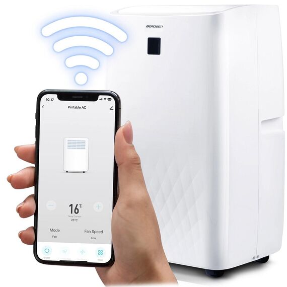 ​Aer conditionat portabil, 5 in1, raceste, incalzeste, dezumidifica, aeriseste si modul noapte, afisaj LCD si panou de control tactil, aplicatia Tuya, Wi-Fi, functia de pornire automata, 4000 W, Capacitate generala	: 14000 BTU, Culoare: Alb-poza 5-Dacenergy.ro
