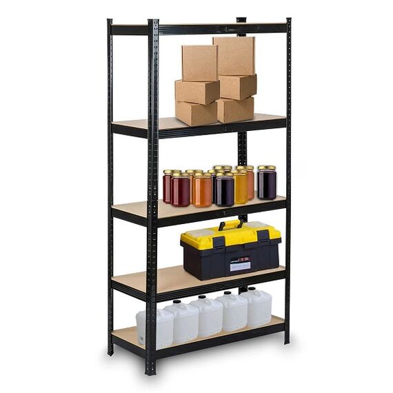 ​Raft metalic, realizat din MDF si profile zincate, 5 rafturi, capacitatea 265 kg raft, 1325 kg total, 180x90x40 cm, negru, Greutate maxima suportata/polita: 265 Kg, Culoare: Negru, Inaltime: 180 cm, Lungime: 90 cm-poza 5-Dacenergy.ro
