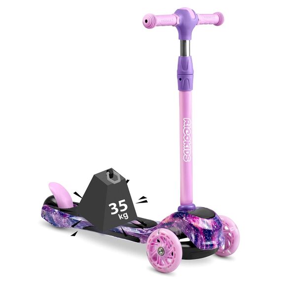 ​Trotineta pentru copii , inaltime reglabila a ghidonului, iluminare cu LED, roti mari, sigure, roz si violet, Culoare: Roz , Violet-poza 6-Dacenergy.ro