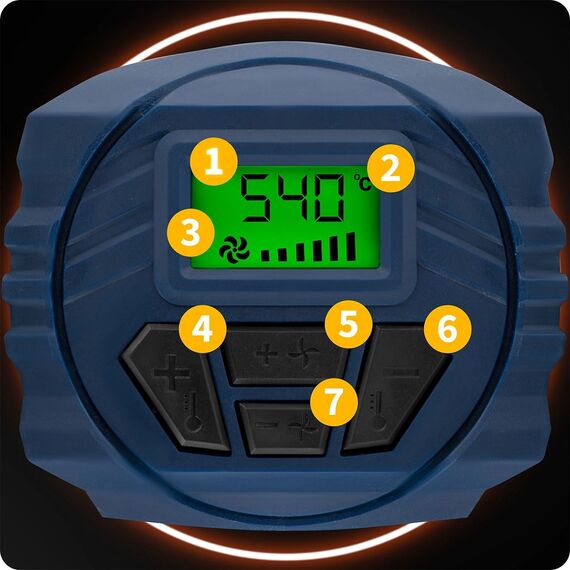 ​Pistol termic electric, maner cauciucat, 4 duze, o racleta, temperatura de la 60 - 600°C, 6 niveluri de reglare a debitului de aer, afisaj LCD, 2000 W, 230 V-poza 6-Dacenergy.ro