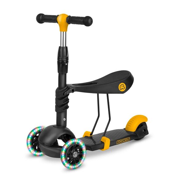 ​Trotineta pentru copii 3in1, inaltime reglabila a ghidonului, iluminare LED colorata a rotilor din fata, frana de picior, negru-portocaliu, Culoare: Portocaliu, Negru-poza 6-Dacenergy.ro