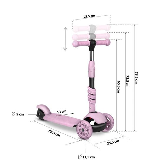 ​Trotineta pentru copii 3in1, inaltime reglabila a ghidonului, iluminare LED colorata a rotilor din fata, frana de picior, roz liliac, Culoare: Roz lila-poza 6-Dacenergy.ro