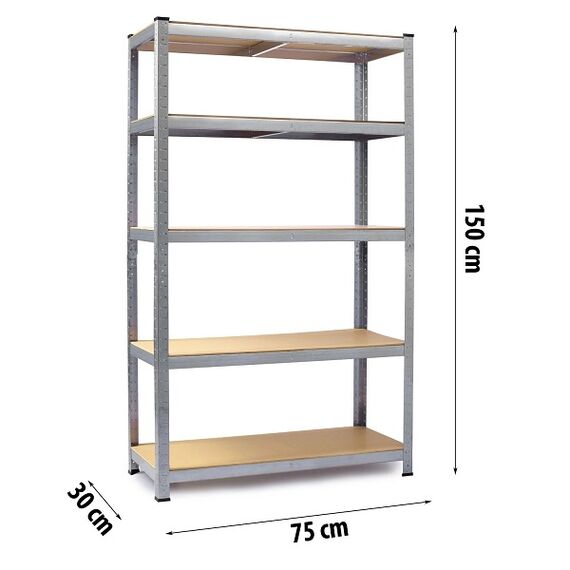 ​Raft metalic, realizat din MDF si profile zincate, 2 corpuri, 5 rafturi, capacitatea 200kg raft, 1000 kg total, 150x75x30 cm, argintiu, Culoare: Argintiu-poza 7-Dacenergy.ro