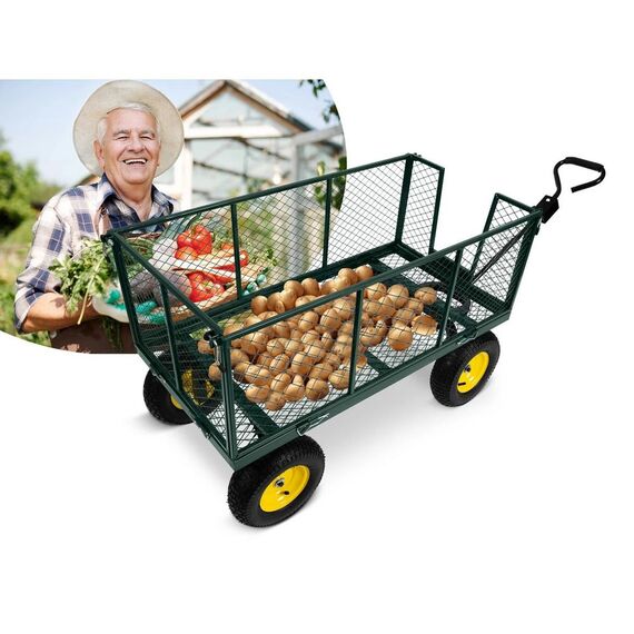 Carucior transport marfa, cadru puternic din otel, roti gonflabile cu supapa, 119 x 60 x 76 cm, capacitate de incarcare dinamica 350 kg, verde-poza 10-Dacenergy.ro