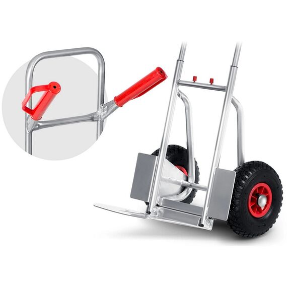 Carucior transport marfa, cadru din otel galvanizat, platforma inferioara durabila, 2 roti gonflabile cu supape, reglare convenabila a inaltimii 75-108 cm, capacitate de incarcare pana la 150 kg, argintiu.-poza 11-Dacenergy.ro