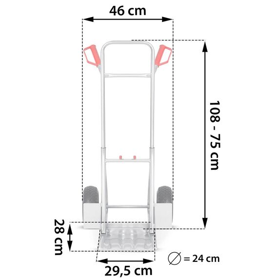 Carucior transport marfa, cadru din otel galvanizat, platforma inferioara durabila, 2 roti gonflabile cu supape, reglare convenabila a inaltimii 75-108 cm, capacitate de incarcare pana la 150 kg, argintiu.-poza 14-Dacenergy.ro