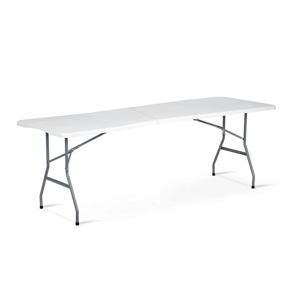​Masa de gradina pliabila, cadru durabil din otel, material PE si rezistent la UV, cu maner, 244 x 75 x 74 cm, alb, Culoare: Alb-Dacenergy.ro
