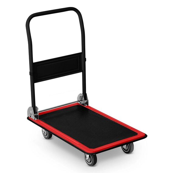 Carucior platforma transport marfa, cadru din otel, capacitate de incarcare pana la 150 kg, maner ergonomic pliabil, 72 x 83 x 43 cm, negru si rosu-Dacenergy.ro