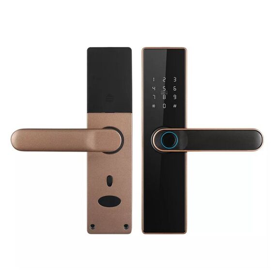 Incuietoare inteligenta DacEnergy©,material aliaj din aluminiu, deblocare Fingerpint, Aplicatie, Cod, Card RFID, NFC, Cheie ,culoare negru/auriu, Culoare: Negru, Auriu-Dacenergy.ro