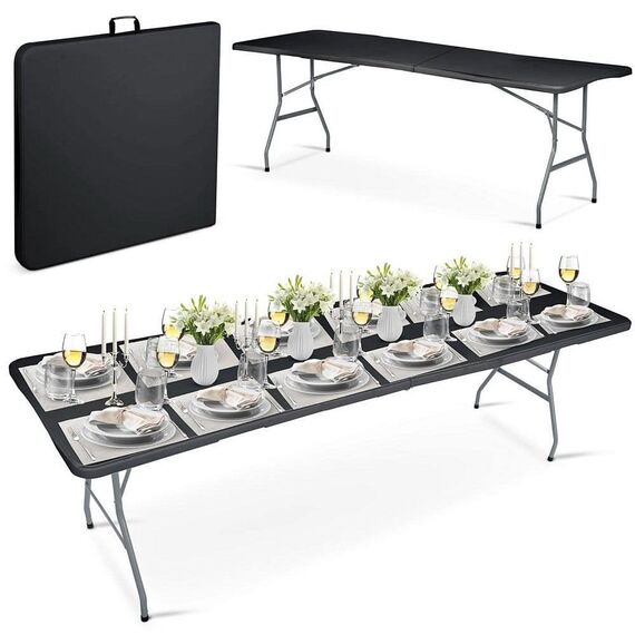 Masa de gradina pliabila, cadru durabil din otel, material PE si rezistent la UV, cu maner, 244 x 75 x 74 cm, negru, Culoare: Negru-poza 2-Dacenergy.ro