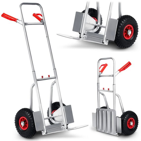 Carucior transport marfa, cadru din otel galvanizat, platforma inferioara durabila, 2 roti gonflabile cu supape, reglare convenabila a inaltimii 75-108 cm, capacitate de incarcare pana la 150 kg, argintiu.-poza 3-Dacenergy.ro