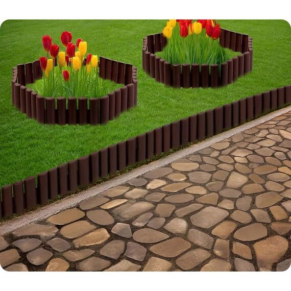 ​Bordura de gradina, material PP durabil, rezistent la UV, inghet si schimbarile meteorologice, design modular, 2.2 m, maro, Culoare: Maro, Inaltime: 23.5 cm-poza 3-Dacenergy.ro