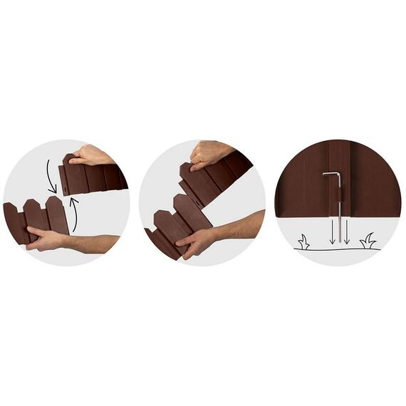Bordura de gradina, material PP durabil, rezistent la UV, inghet si schimbarile meteorologice, design modular, lungimea de 2.4 m, maro deschis, Culoare: Maro deschis, Inaltime: 18 cm-poza 3-Dacenergy.ro