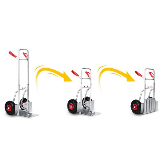 Carucior transport marfa, cadru din otel galvanizat, platforma inferioara durabila, 2 roti gonflabile cu supape, reglare convenabila a inaltimii 75-108 cm, capacitate de incarcare pana la 150 kg, argintiu.-poza 4-Dacenergy.ro