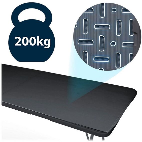 Masa de gradina pliabila, cadru durabil din otel, material PE si rezistent la UV, cu maner, 244 x 75 x 74 cm, negru, Culoare: Negru-poza 4-Dacenergy.ro