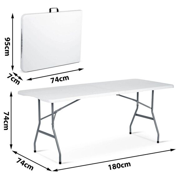 Masa de gradina pliabila, cadru durabil din otel, material PE si rezistent la UV, cu maner, 180 x 74 x 74 cm, alb, Culoare: Alb-poza 5-Dacenergy.ro