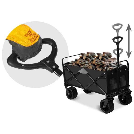 Carucior de transport, material cadru din otel, roti pivotante la 360º, pliabil, buzunare practice, capacitate de incarcare pana la 120 kg, 90 x 50 x 61 cm, negru, Culoare: Negru-poza 6-Dacenergy.ro