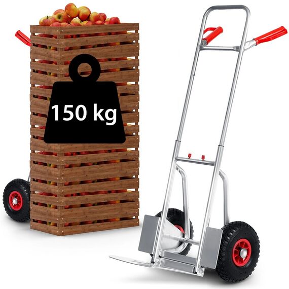 Carucior transport marfa, cadru din otel galvanizat, platforma inferioara durabila, 2 roti gonflabile cu supape, reglare convenabila a inaltimii 75-108 cm, capacitate de incarcare pana la 150 kg, argintiu.-poza 6-Dacenergy.ro