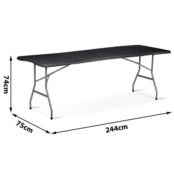Masa de gradina pliabila, cadru durabil din otel, material PE si rezistent la UV, cu maner, 244 x 75 x 74 cm, negru, Culoare: Negru-poza 6-Dacenergy.ro