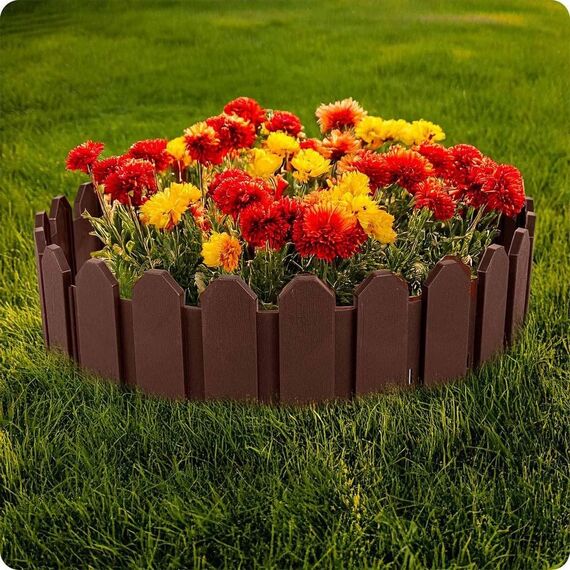 Bordura de gradina, material PP durabil, rezistent la UV, inghet si schimbarile meteorologice, design modular, lungimea de 2.4 m, maro deschis, Culoare: Maro deschis, Inaltime: 18 cm-poza 6-Dacenergy.ro