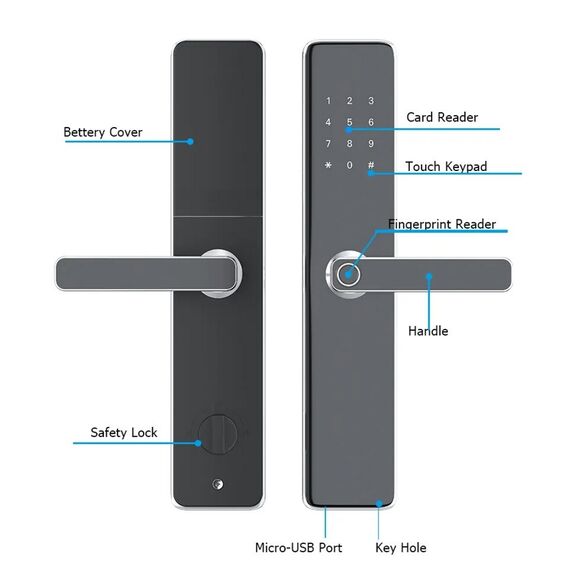 Incuietoare inteligenta DacEnergy©, aplicatie telefon, amprenta, parola, card si cheie, Wifi, Bluetooth, Tuya Smart TT Lock, de inalta securitate, grosimea usii 40-110 mm, negru si bronz, Culoare: Negru, Bronz-poza 6-Dacenergy.ro