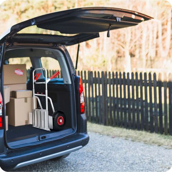 Carucior transport marfa, cadru din otel galvanizat, platforma inferioara durabila, 2 roti gonflabile cu supape, reglare convenabila a inaltimii 75-108 cm, capacitate de incarcare pana la 150 kg, argintiu.-poza 7-Dacenergy.ro