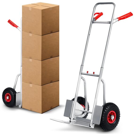 Carucior transport marfa, cadru din otel galvanizat, platforma inferioara durabila, 2 roti gonflabile cu supape, reglare convenabila a inaltimii 75-108 cm, capacitate de incarcare pana la 150 kg, argintiu.-poza 9-Dacenergy.ro
