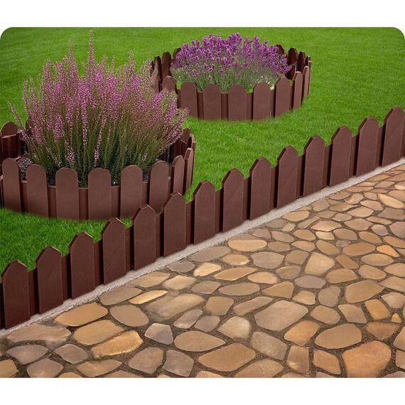 Bordura de gradina, material PP durabil, rezistent la UV, inghet si schimbarile meteorologice, design modular, lungimea de 2.4 m, maro deschis, Culoare: Maro deschis, Inaltime: 18 cm-poza 9-Dacenergy.ro