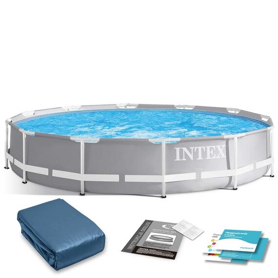 ​Piscina cu cadru, material PVC durabil cu 3 straturi, usor de asamblat, forma rotunda, cu prelata de protectie, capacitate 6503 litri, 366 x 76 cm, gri-Dacenergy.ro