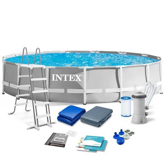 ​Piscina cu cadru, material PVC durabil cu 3 straturi, pompa de filtru, scara metalica sigura, prelata si folie, rotunda, 14614 litri, 457 x 107 cm-Dacenergy.ro