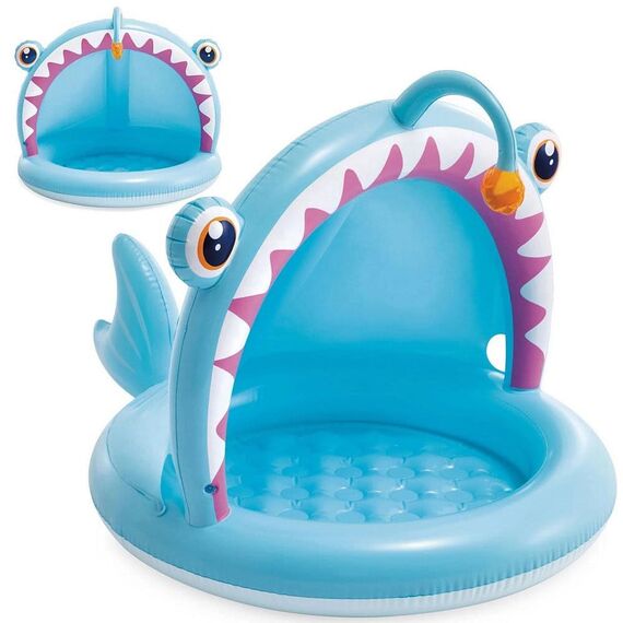 ​Piscina gonflabila pentru copii Intex, cu baza moale si acoperis incorporat, din PVC, in forma de peste, 127 x 102 x 86 cm, albastru-poza 2-Dacenergy.ro