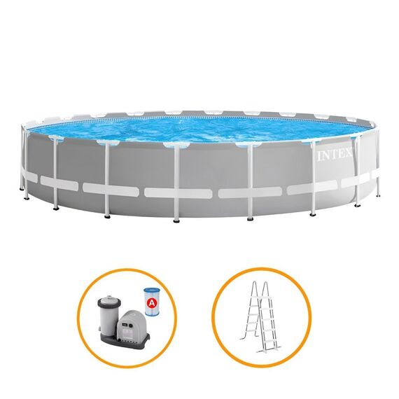 Piscina cu cadru metalic Intex, confectionata din metal, polipropilena si PVC, forma rotunda, pompa filtrare, scara, folie de acoperire, 610 x 132 cm-poza 2-Dacenergy.ro
